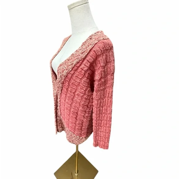Free People Chunky Knit V Neck Button Front Dark Peach Cardigan Sz XS - Picture 4 of 10
